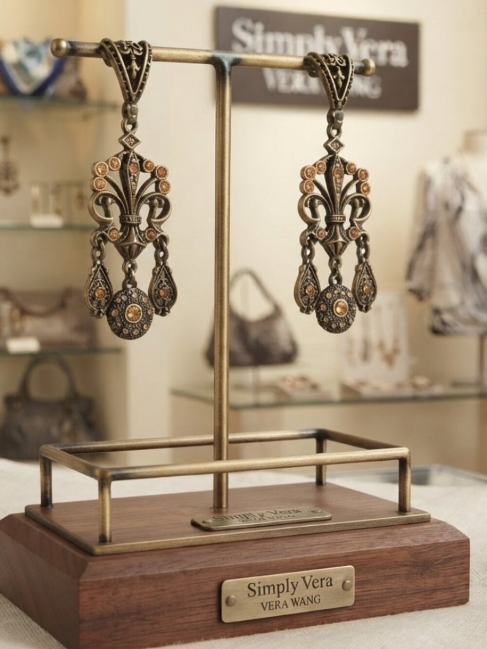 Simply Vera Vera Wang Antique Brass Tone Fleur-de-lis Chandelier Pierced Earring